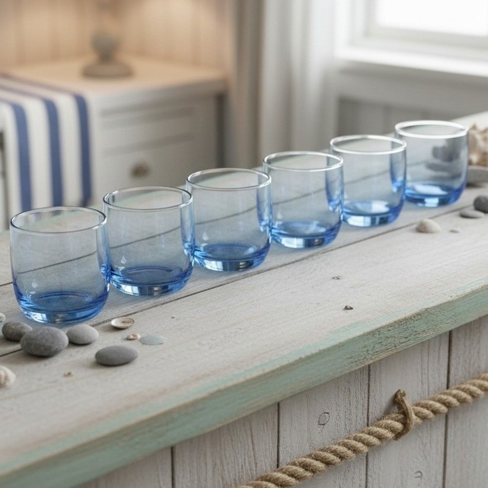 6 Replacement ANCHOR HOCKING Sapphire Blue "Newport" Rocks Tumblers Glasses